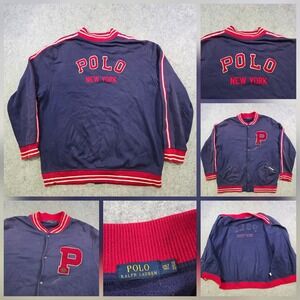 Polo Ralph Lauren Jacket Mens 2XLT Blue Varsity Letterman P New York Fleece